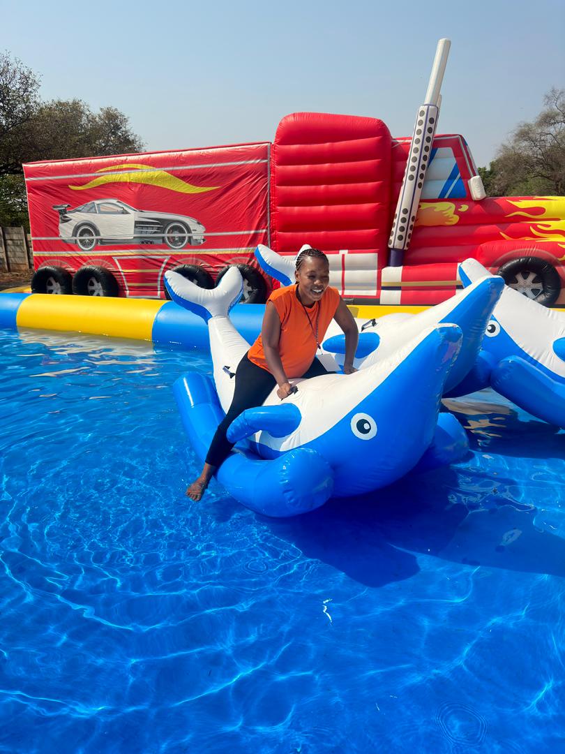 Exciting water slides and inflatable pools